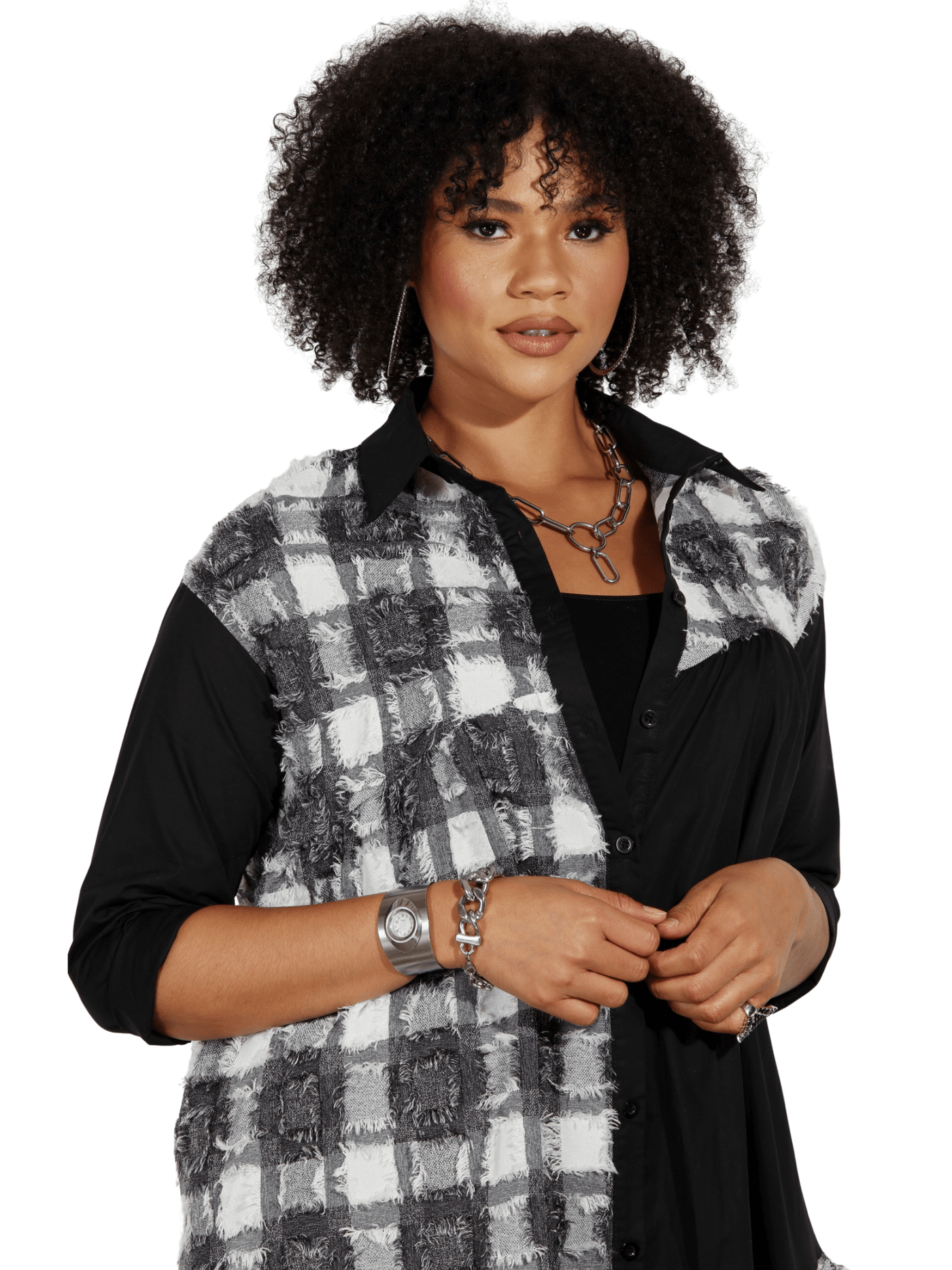 Frayed Checker Print Dress