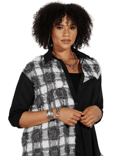 Frayed Checker Print Dress