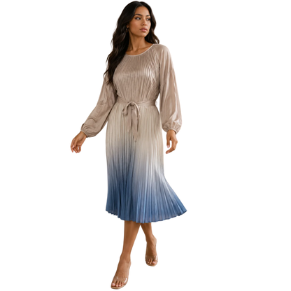Graceful Gradient Pleated Midi Dress