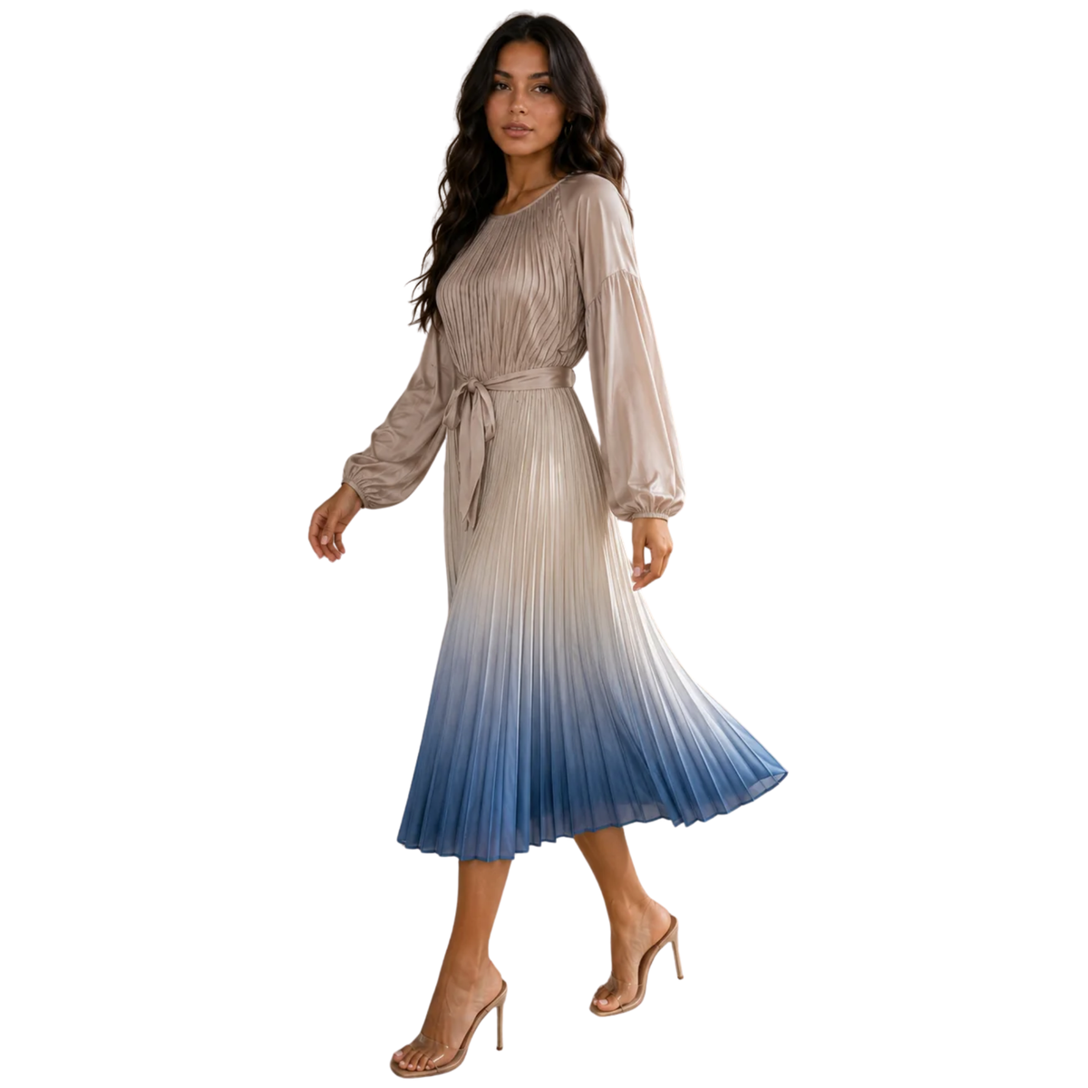 Graceful Gradient Pleated Midi Dress