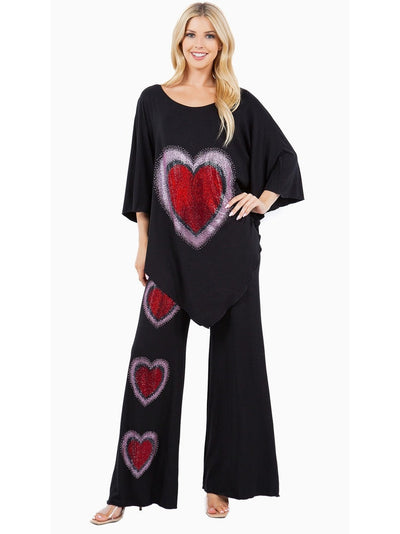 Heart Rhinestone 2pc Pant Set