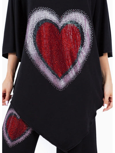 Heart Rhinestone 2pc Pant Set