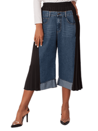 Inlay Pleated W/Denim Pants