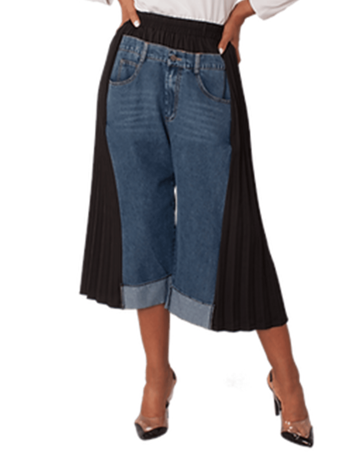 Inlay Pleated W/Denim Pants