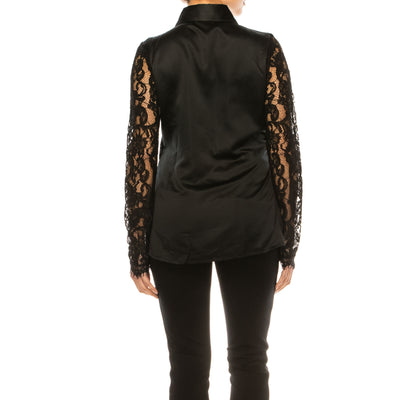 Black Lace Button Down Blouse