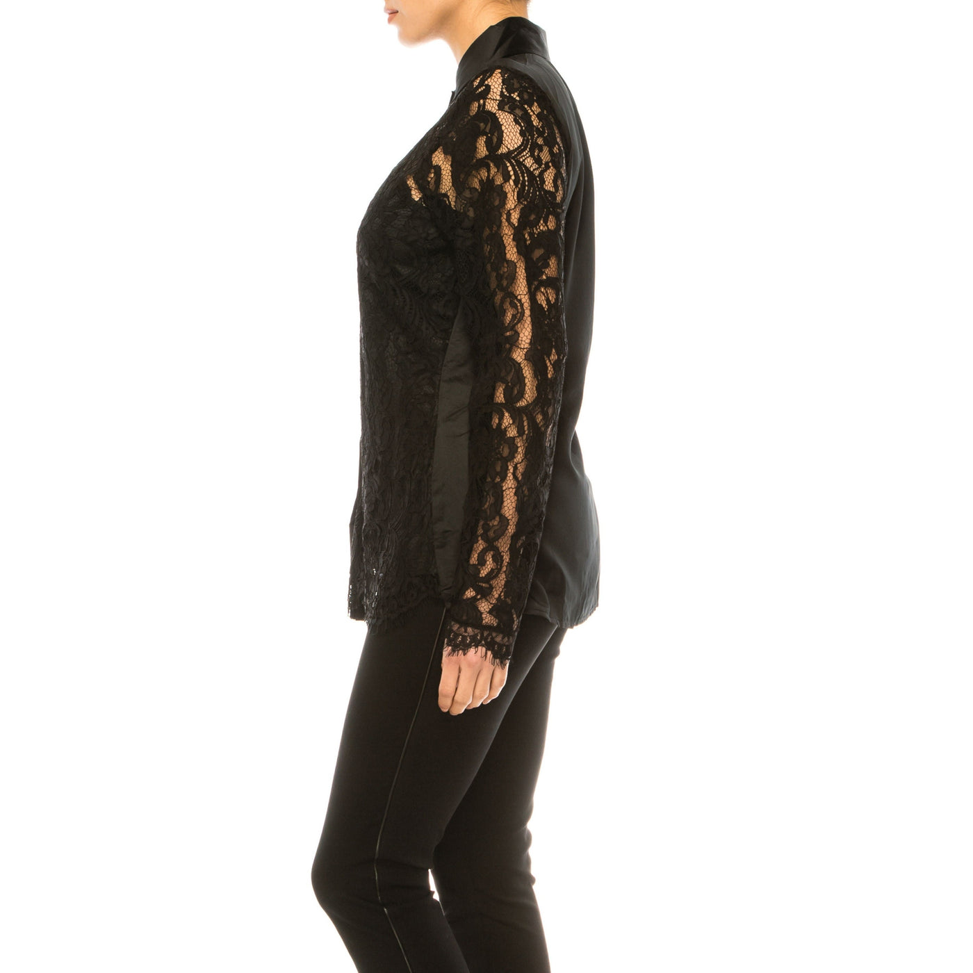 Black Lace Button Down Blouse