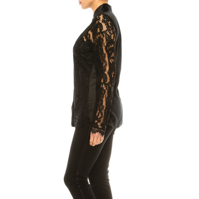 Black Lace Button Down Blouse