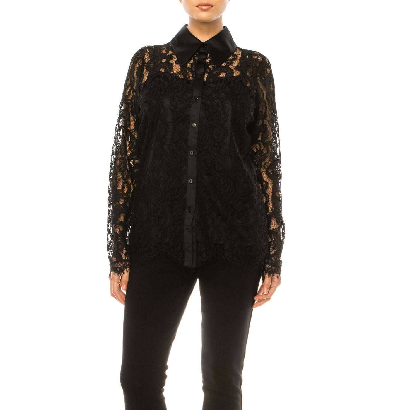 Black Lace Button Down Blouse