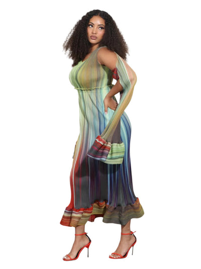 Woman wearing a colorful dress 