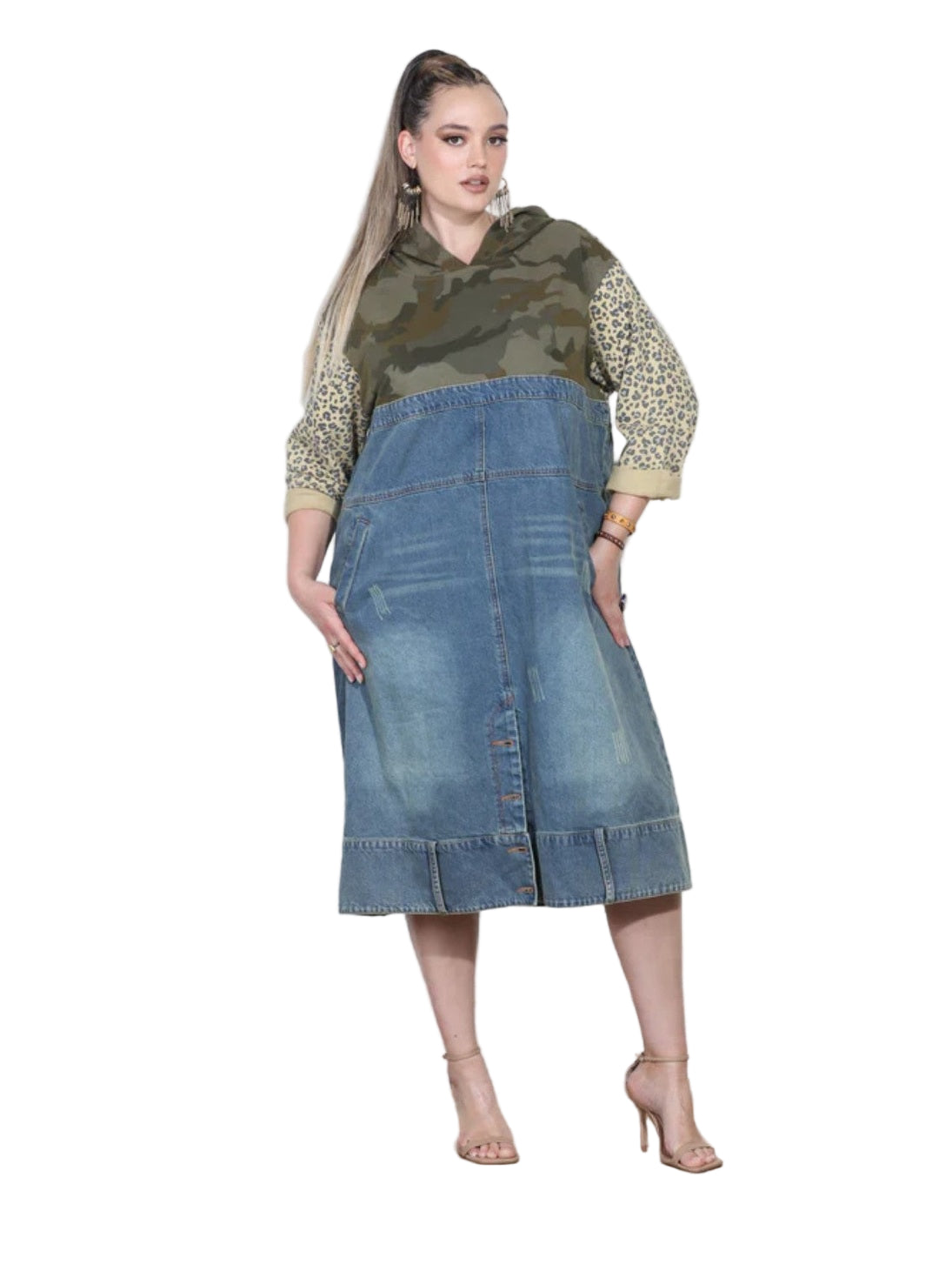 Mix Camo and Denim Dress