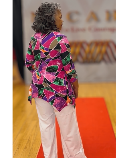 Long Tunic Print Vneck Top