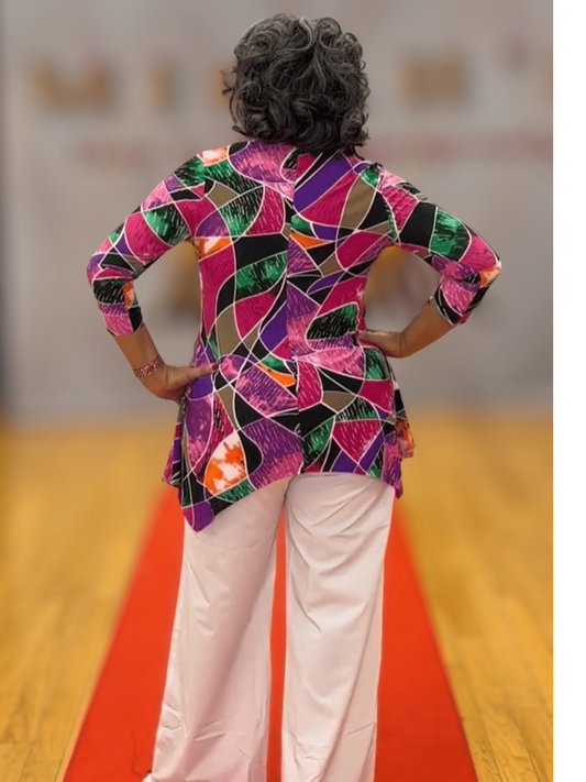 Long Tunic Print Vneck Top