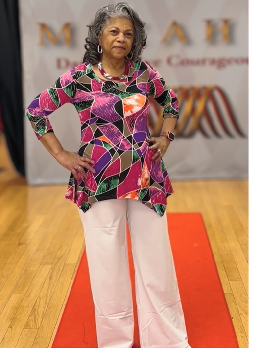 Long Tunic Print Vneck Top