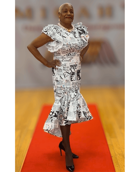 Newspaper Ruffle Midi Dress