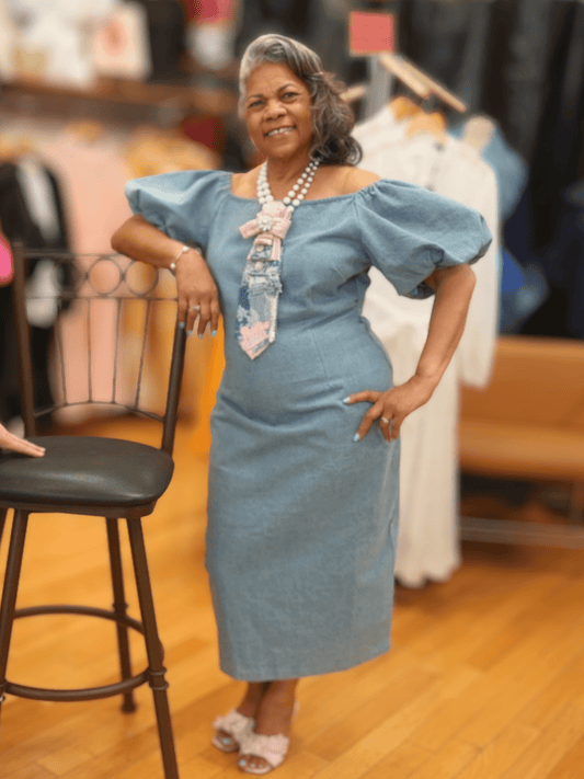 Off-Shoulder Puff Sleeve Denim Dress