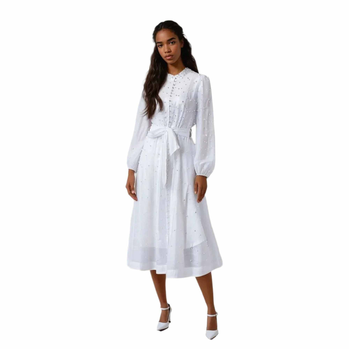 White Pearl Lined Lace Dress Plus