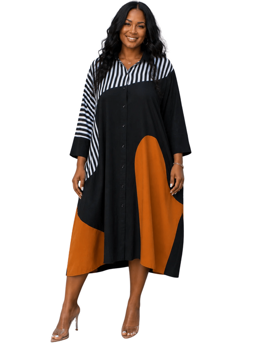 Bold Colorblock Shirt Dress