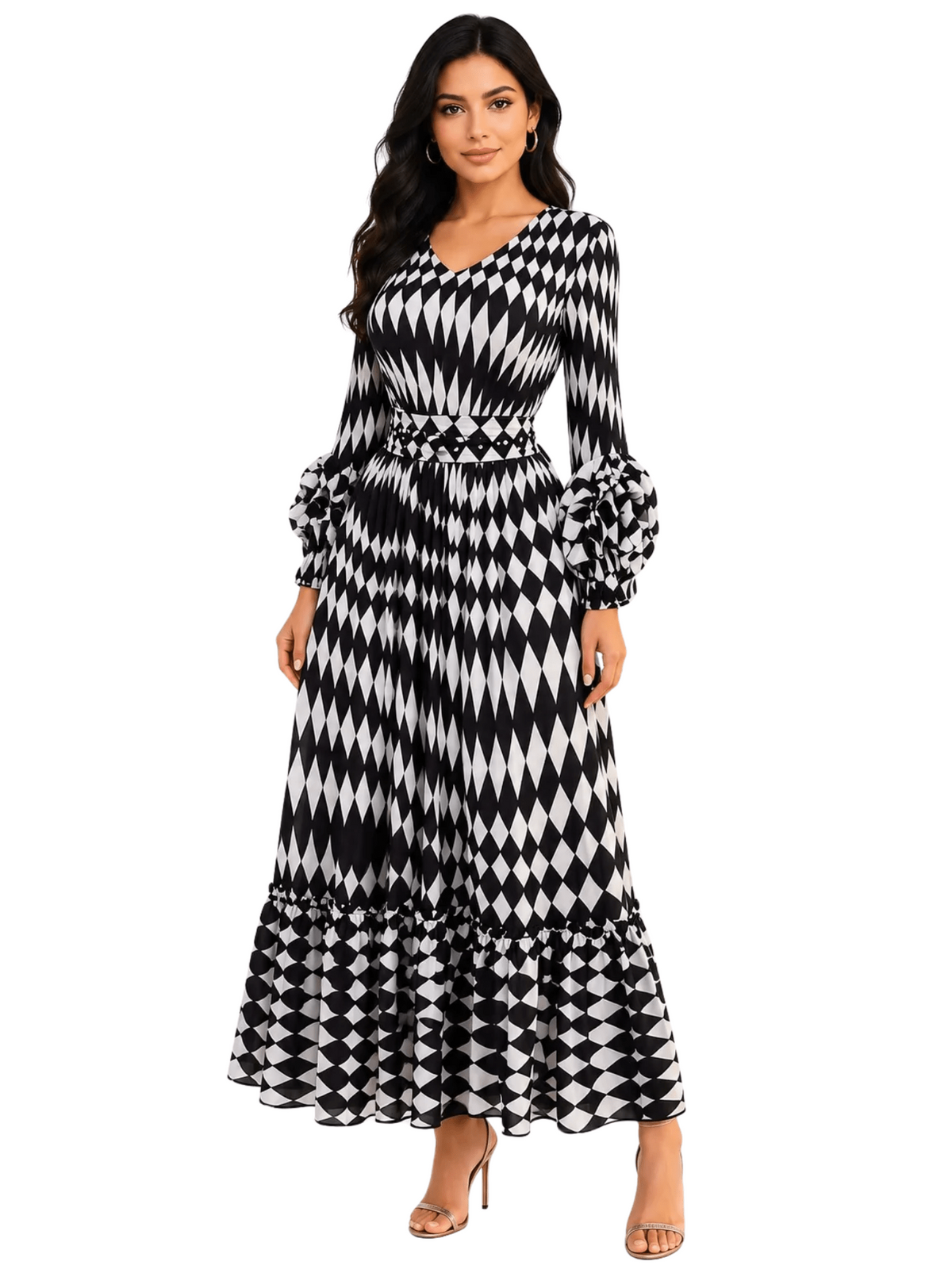 Printed Tiered Pleated Maxi Dress