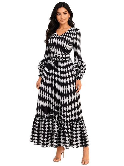 Printed Tiered Pleated Maxi Dress
