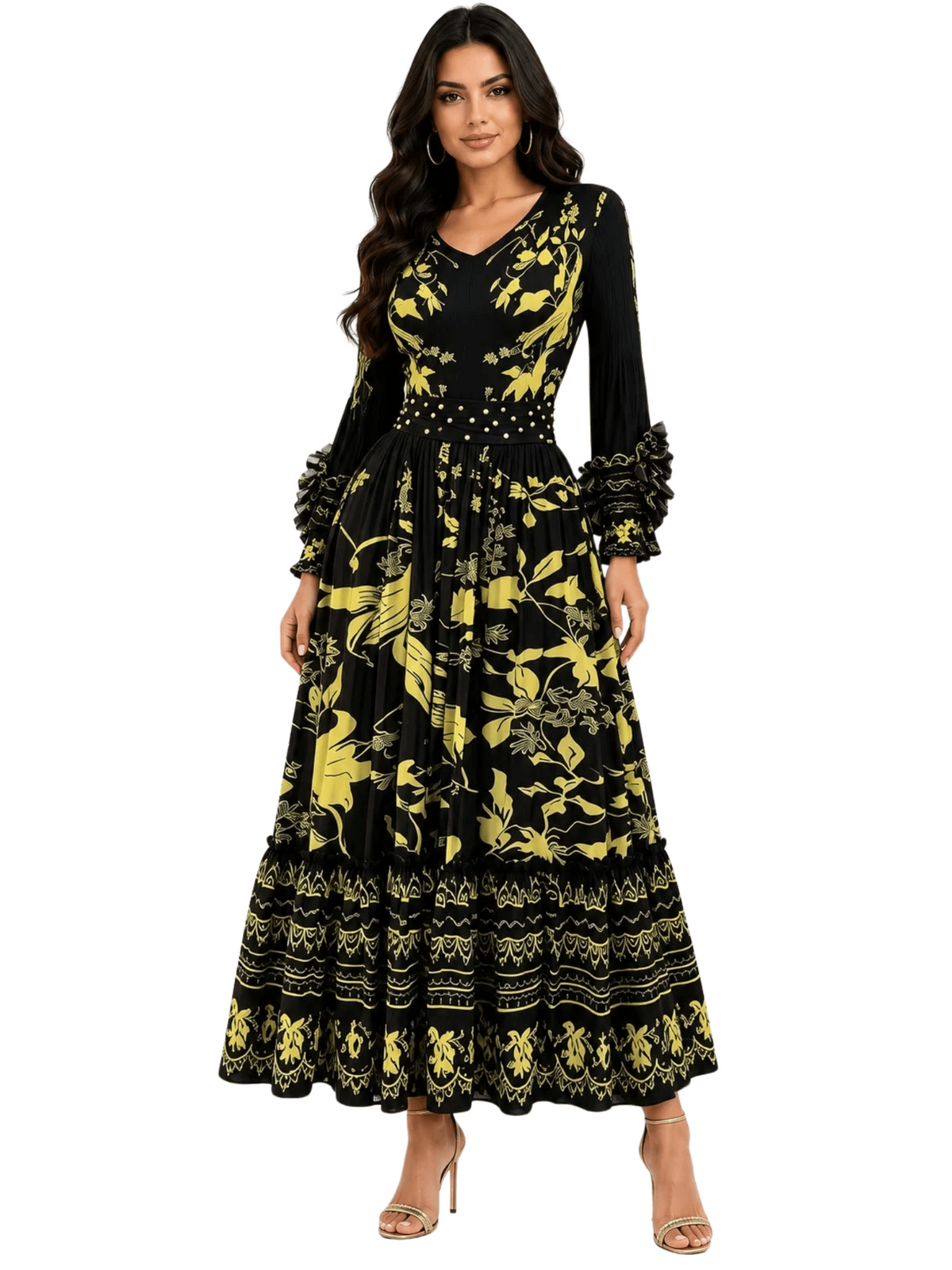 Printed Tiered Pleated Maxi Dress
