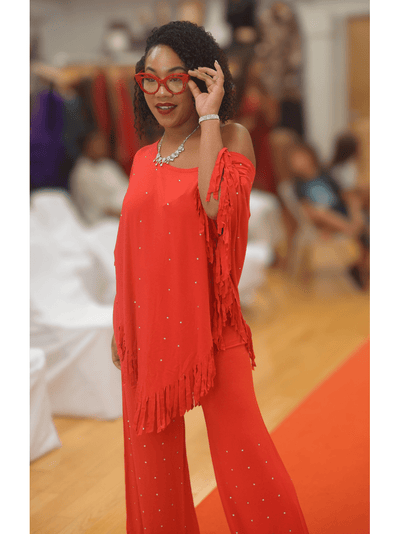 Rhinestone V-Point Tunic Set