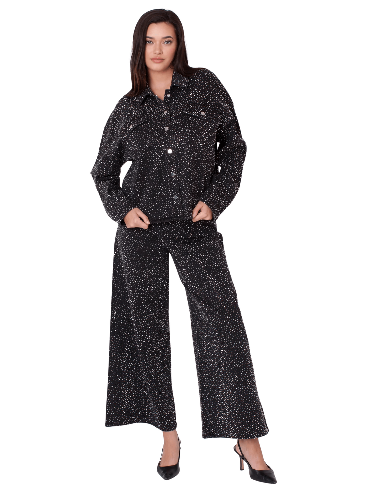 Rhinestone Denim Jacket & Culottes Set