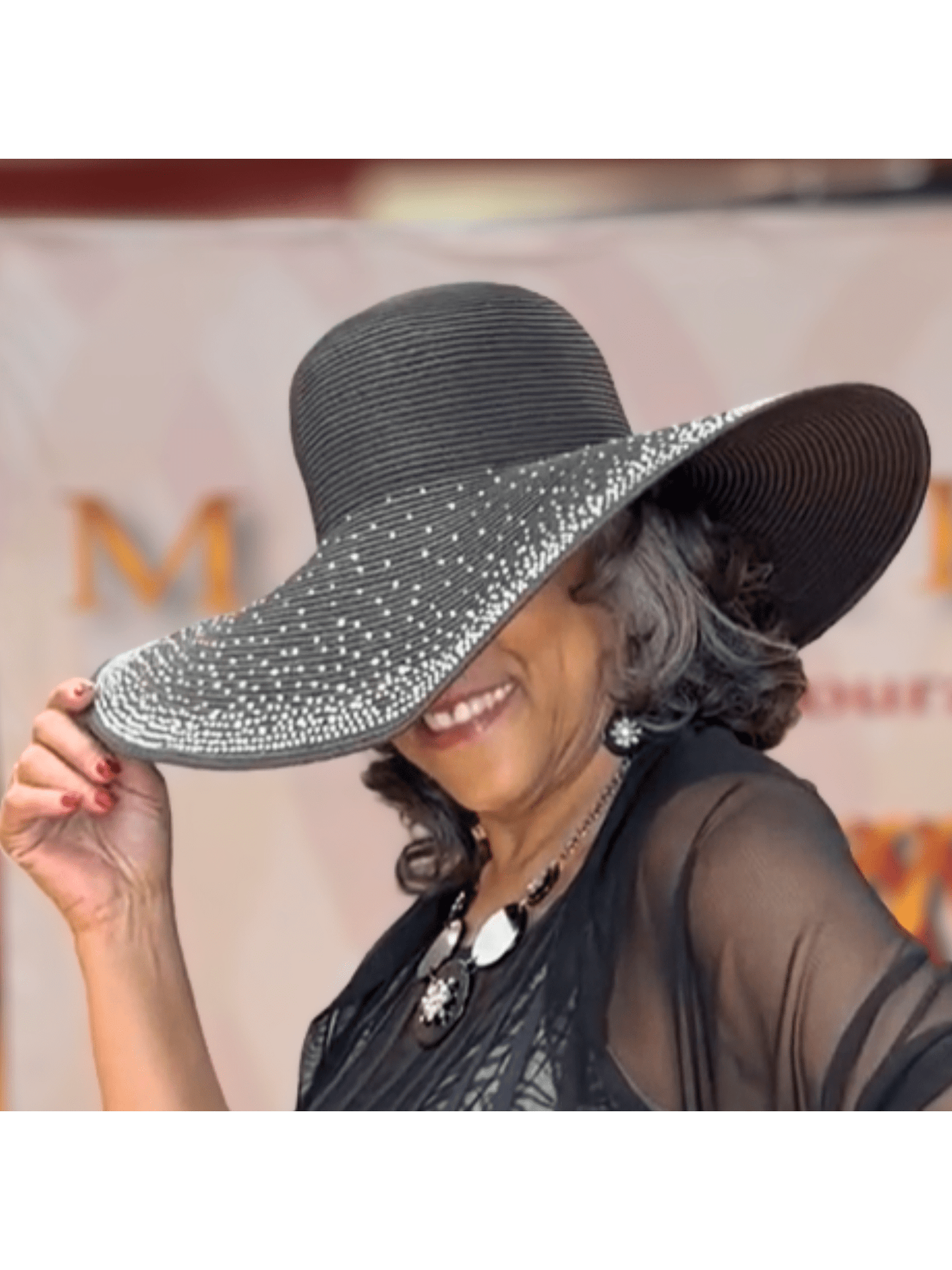 Straw Floppy Hat W/Rhinestones