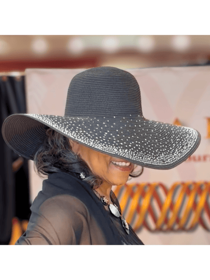 Straw Floppy Hat W/Rhinestones