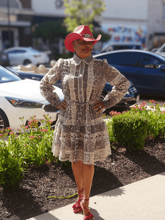 Stylish Leopard Print Lace Trim Dress