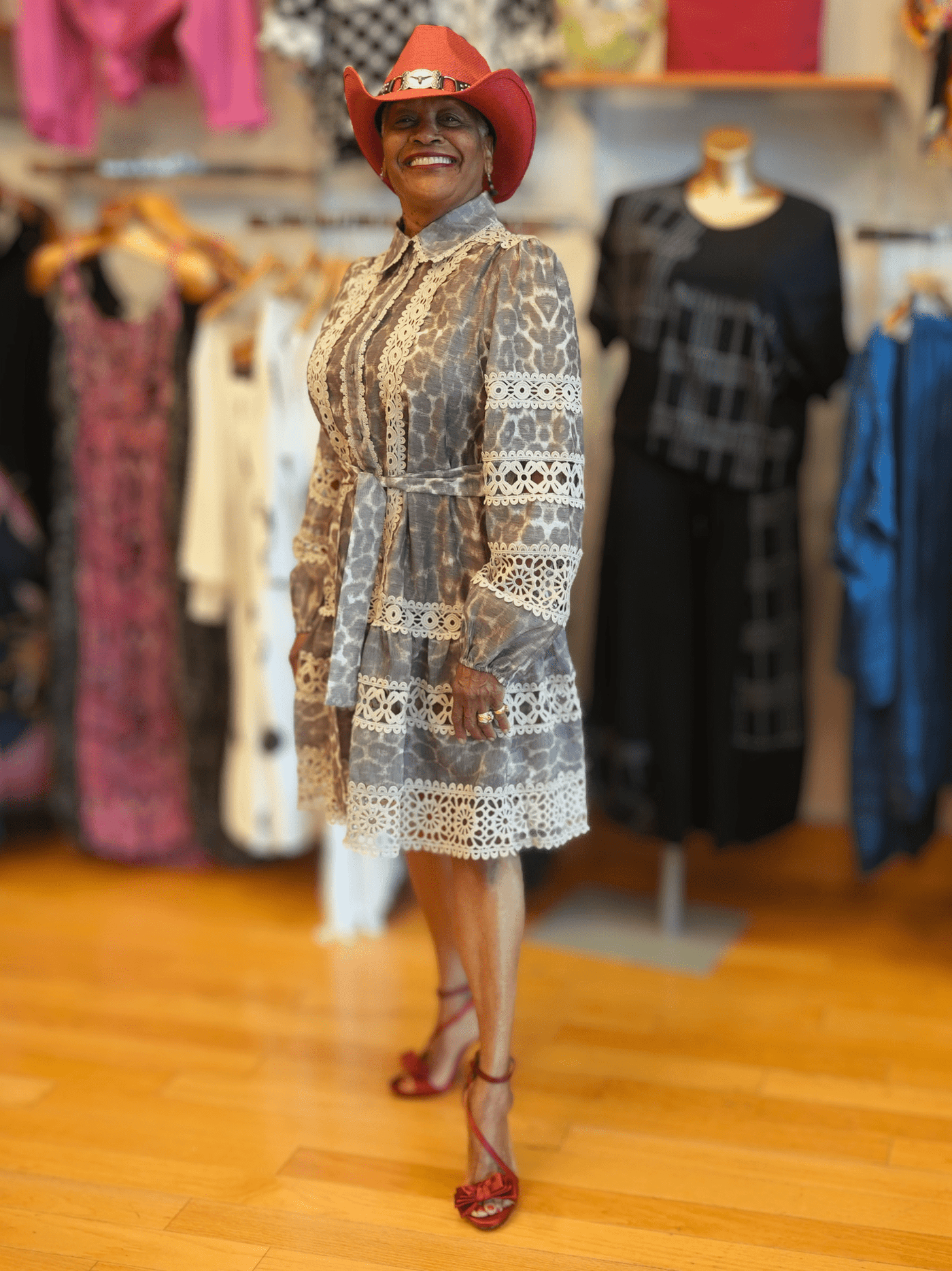 Stylish Leopard Print Lace Trim Dress Animal / L