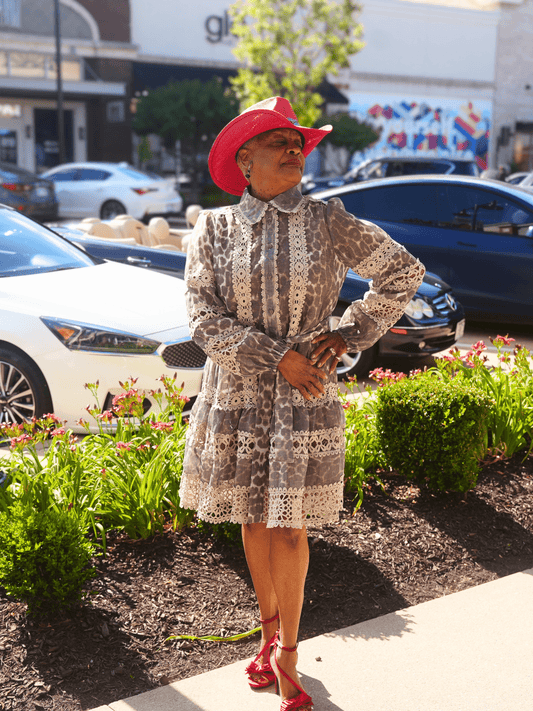 Stylish Leopard Print Lace Trim Dress
