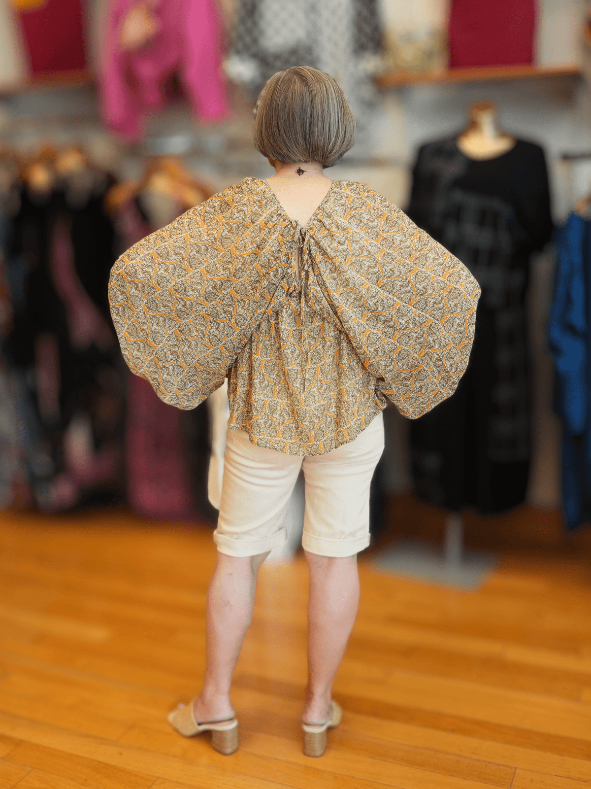 Tieback Balloon Sleeve Blouse
