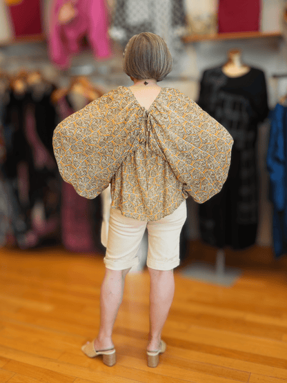 Tieback Balloon Sleeve Blouse