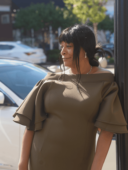 Tiered Bell-Sleeve Midi Dress