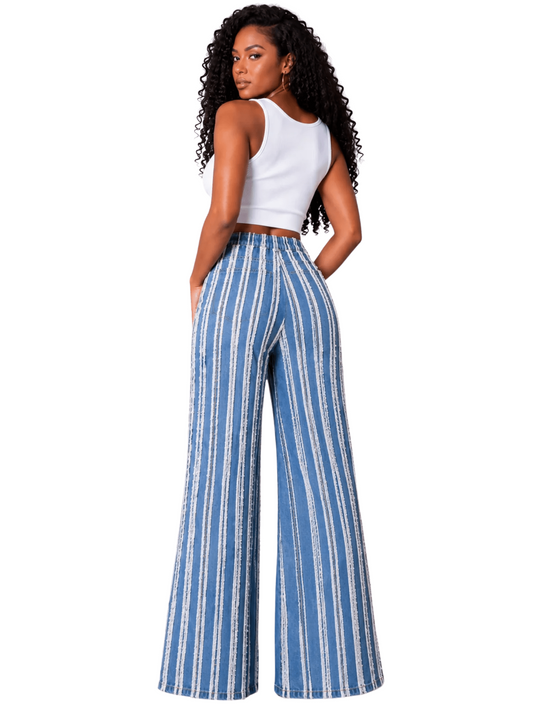 Vertical Distressed Stripe Denim Jeans