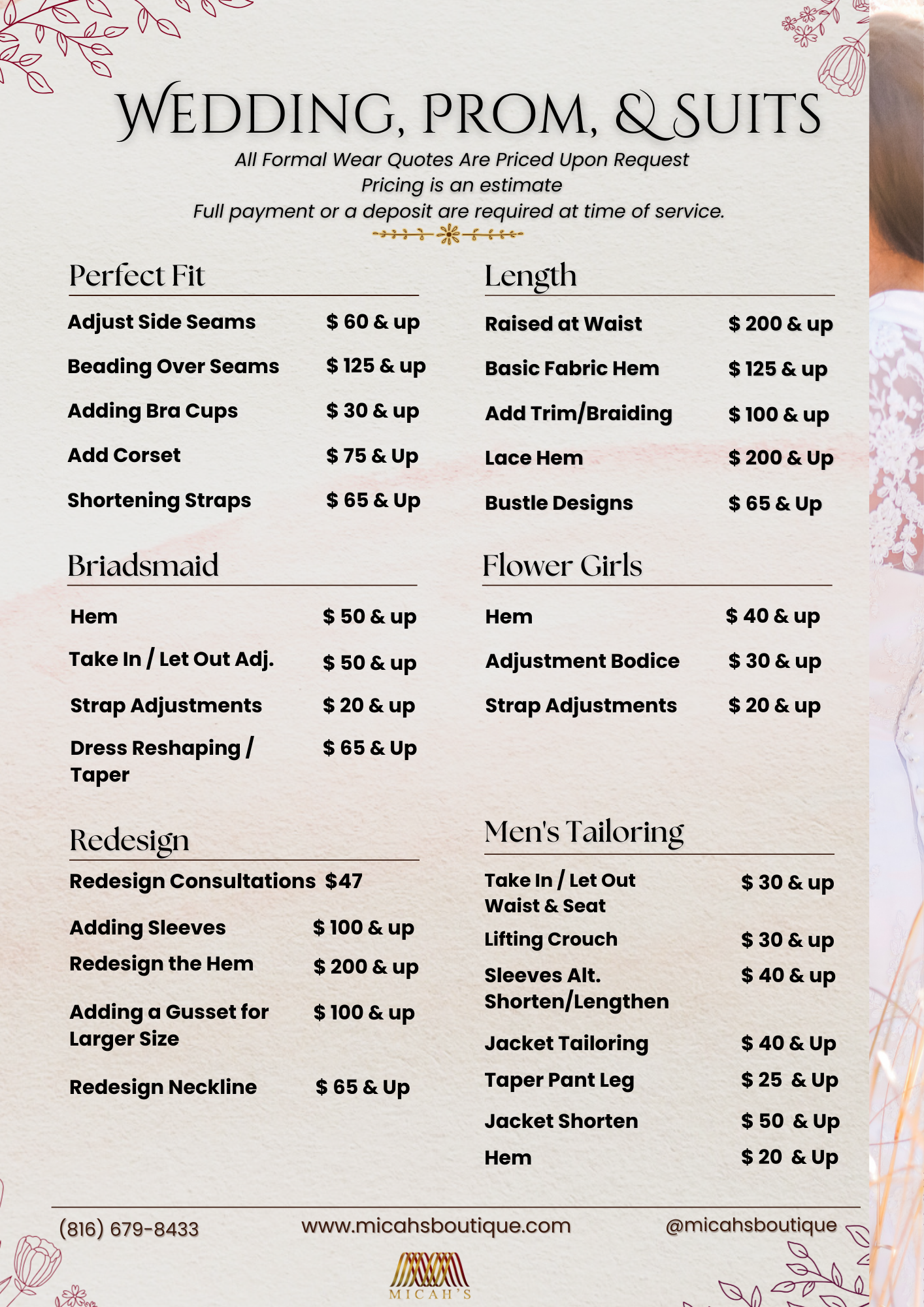 Wedding, Prom, & Suits Alterations  micahsboutique