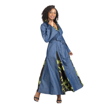 African Trim Denim Dress