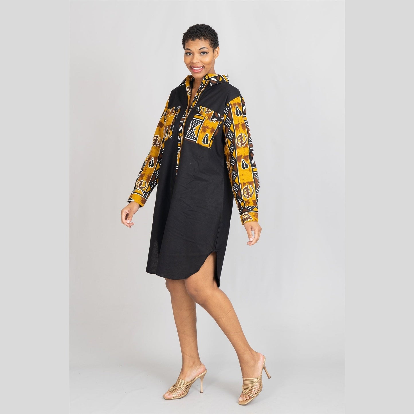 Auth African Print and Solid Dress