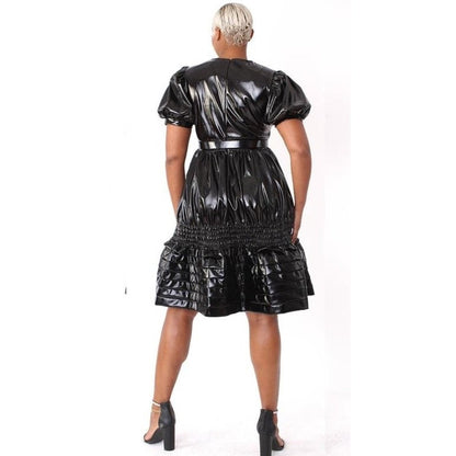 Faux Leather Belted Dress