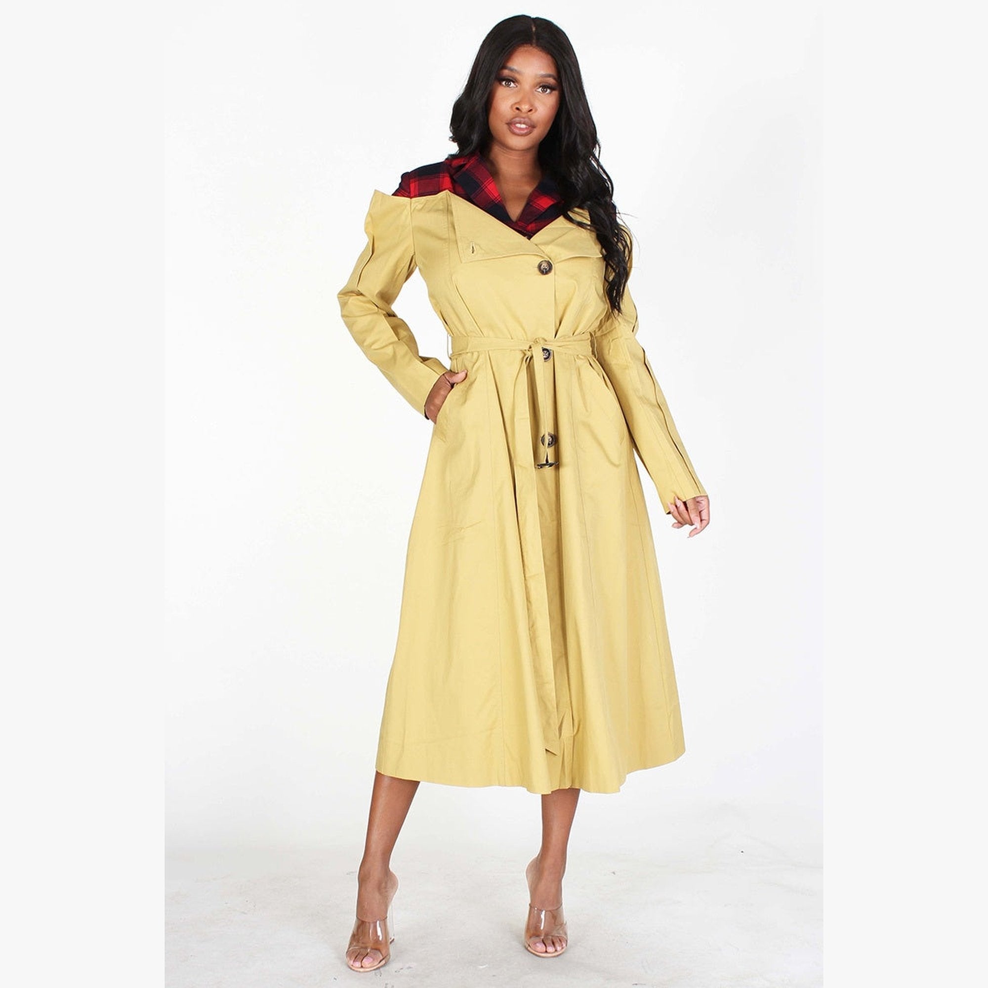 Yellow plaid trench coat sale