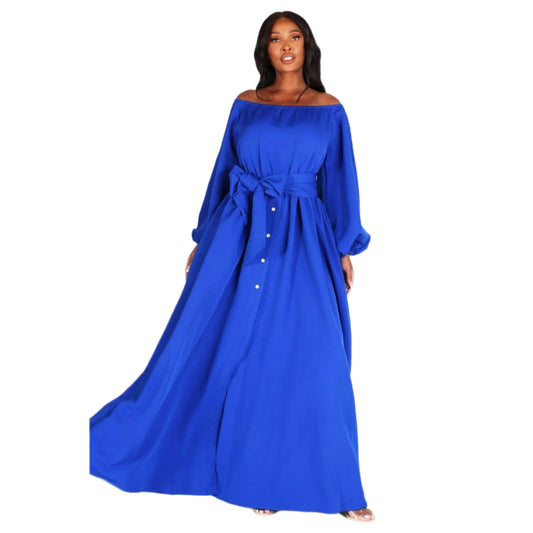 Off-shoulder Button Front Maxi Dress P