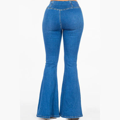High Waist Pull On Flare Jeans