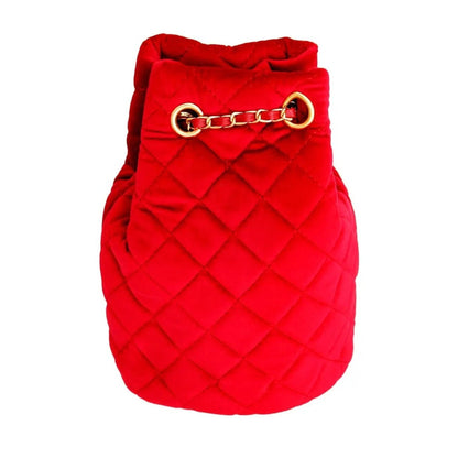Red Diamond Velvet Bucket Bag
